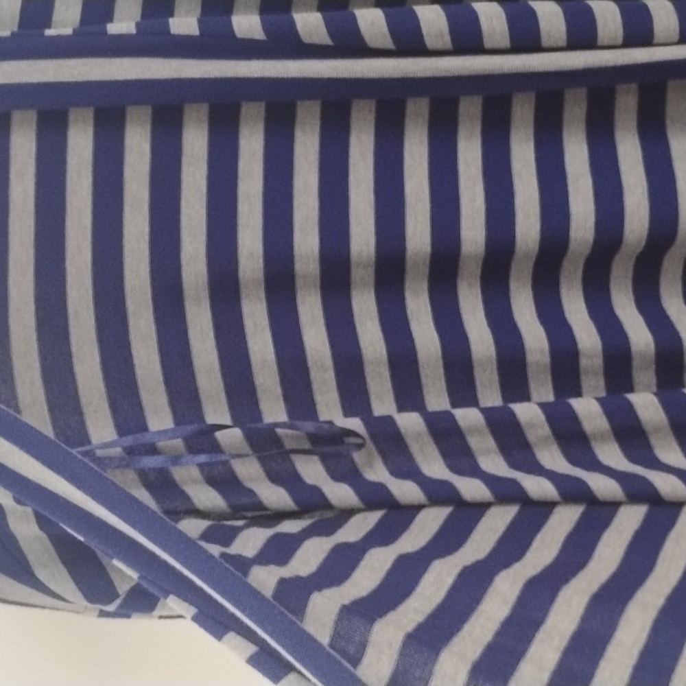 Torrid Navy Dark Preppy Casual Athleisure Striped Open Front Drape Cardigan - Picture 9 of 13